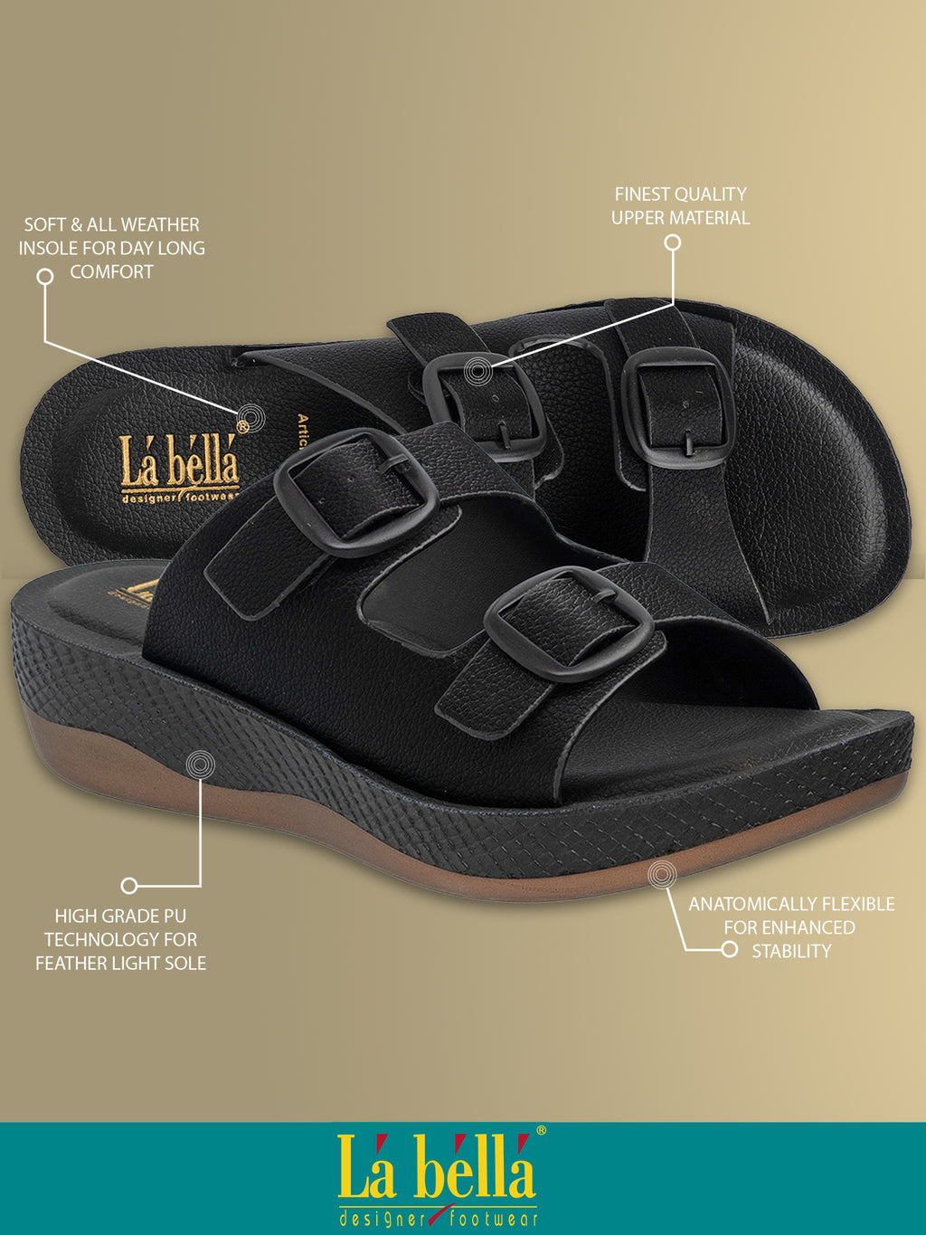 Women's Double Buckle Comfort Wedge Slippers | Stylish Casual Slip-On Sandals