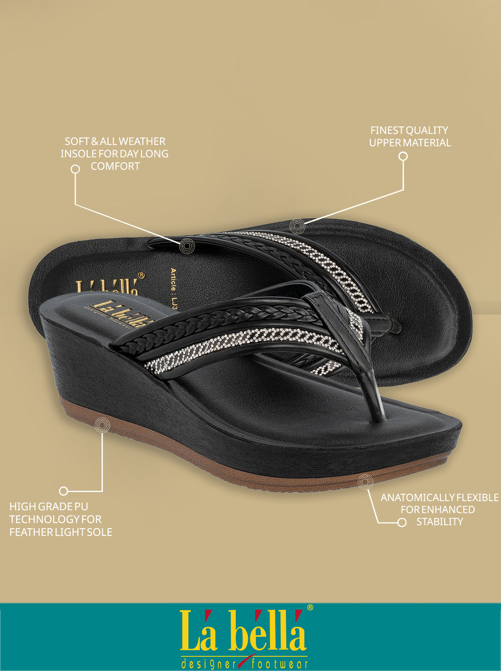 Women's Embellished Wedge Toe-Post Sandals | Stylish Comfortable Casual Footwear