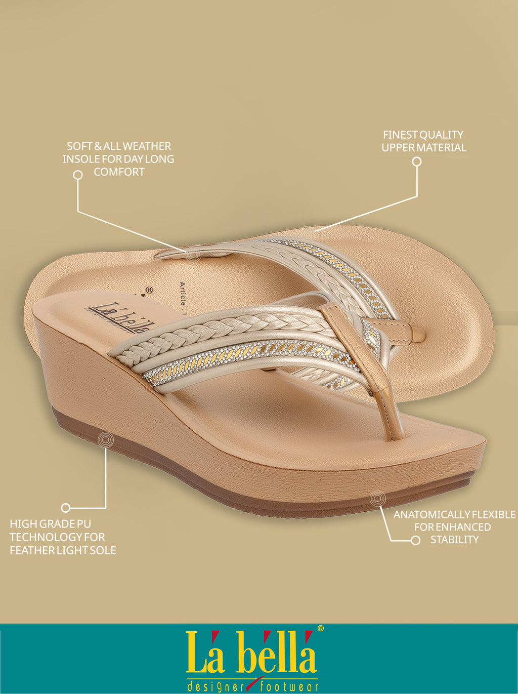 Women's Embellished Wedge Toe-Post Sandals | Stylish Comfortable Casual Footwear