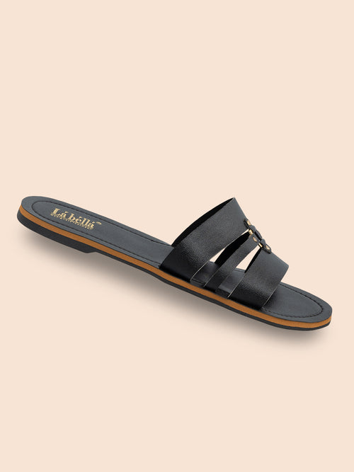 Casual Multi-Strap Flat Sandals with Buckle | Women's Comfort Slides
