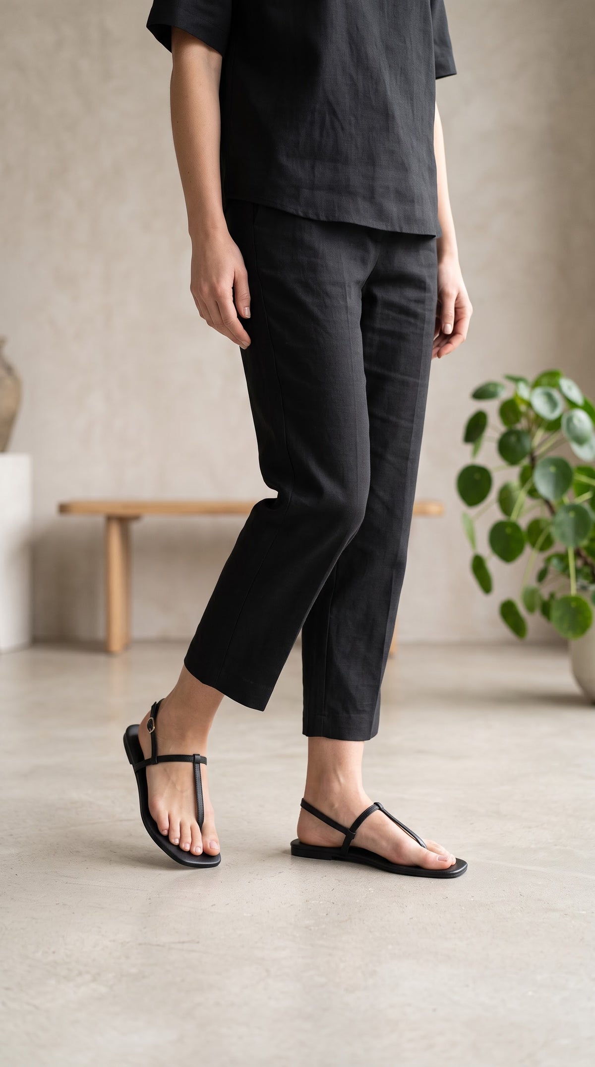 Minimalist T-Strap Flat Sandals with Ankle Buckle | Women's Sandals