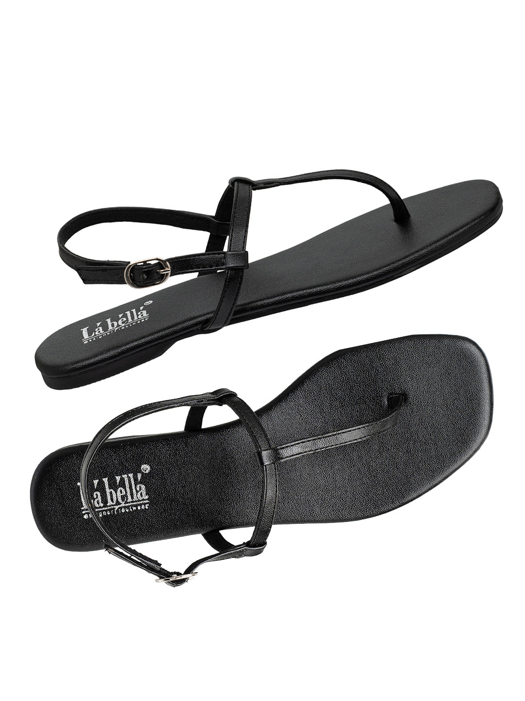 Minimalist T-Strap Flat Sandals with Ankle Buckle | Women's Sandals