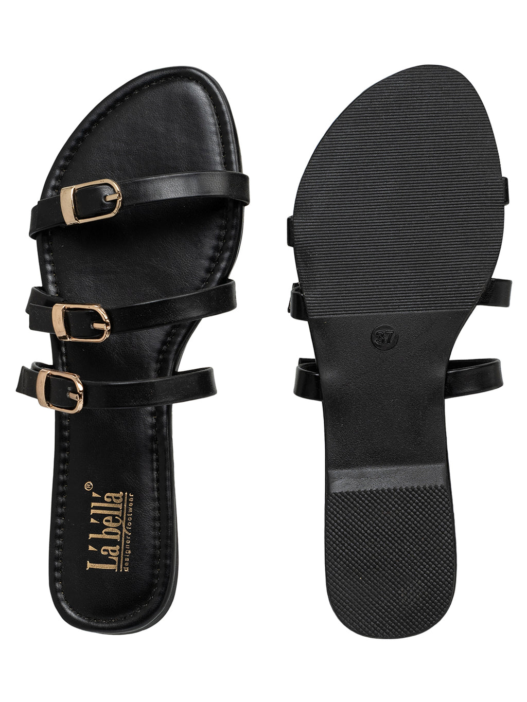 Trendy Triple-Strap Buckled Flat Sandals | Stylish Women's Slides