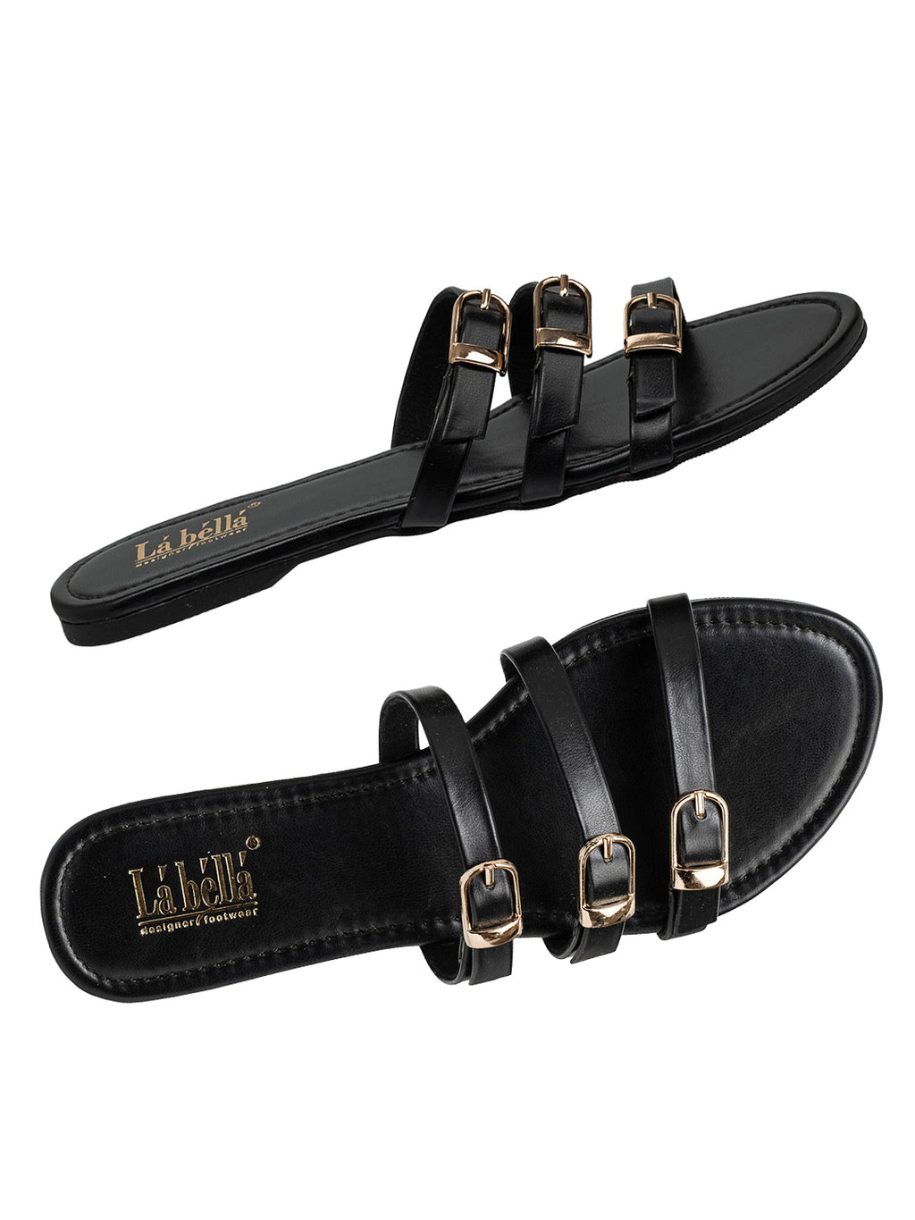 Trendy Triple-Strap Buckled Flat Sandals | Stylish Women's Slides
