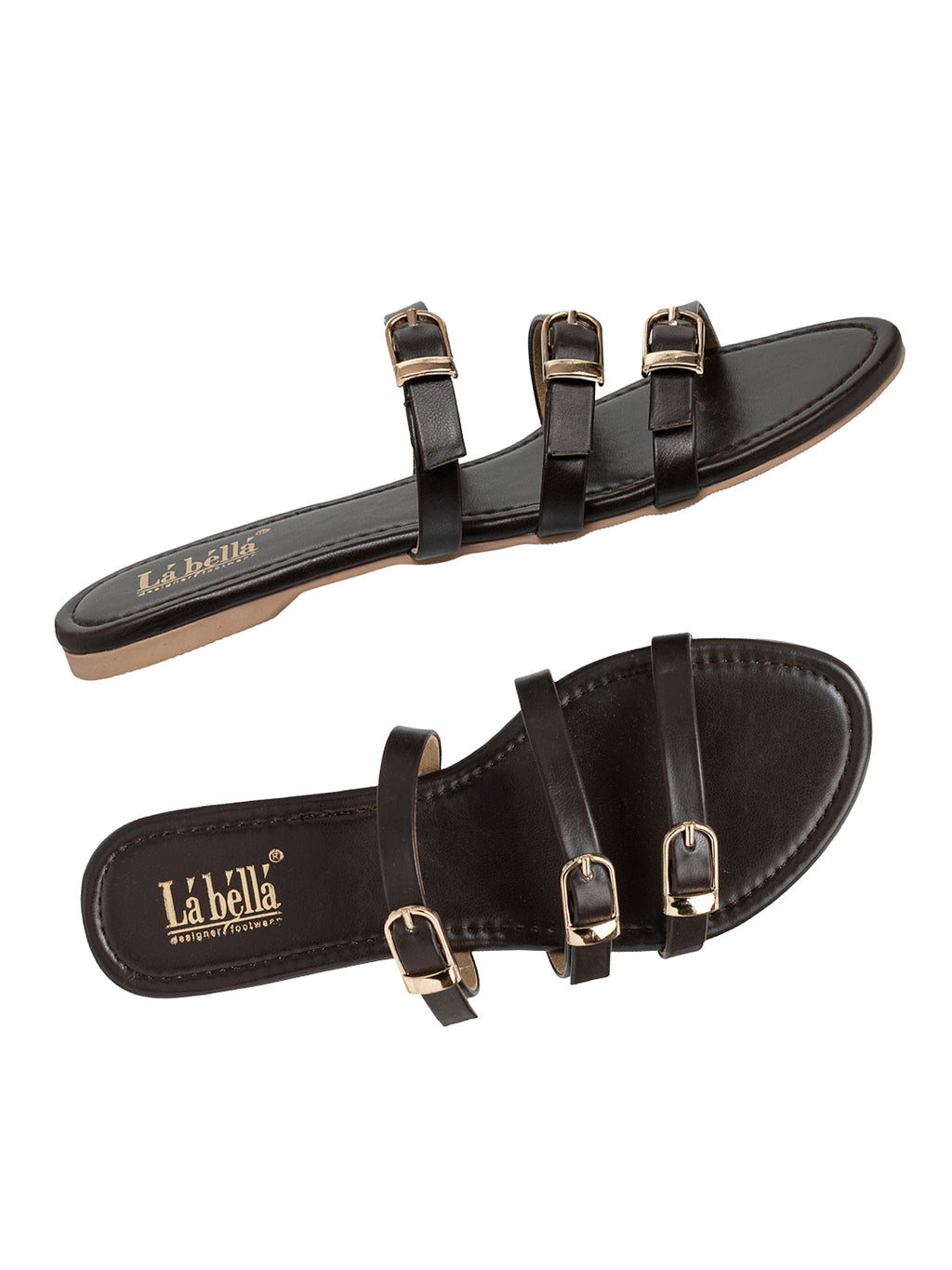 Trendy Triple-Strap Buckled Flat Sandals | Stylish Women's Slides