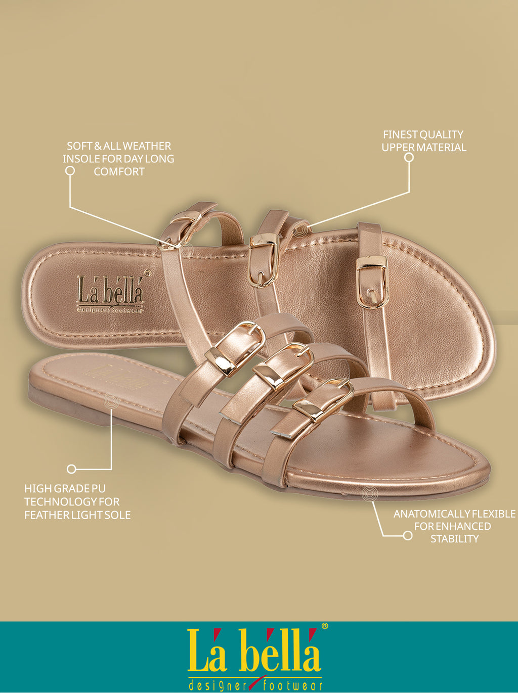 Trendy Triple-Strap Buckled Flat Sandals | Stylish Women's Slides