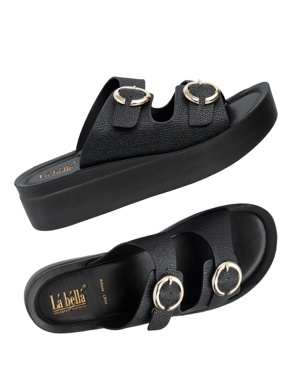 Ring Buckle Double Strap Wedge Platform Sandals | Women's Comfort Slides