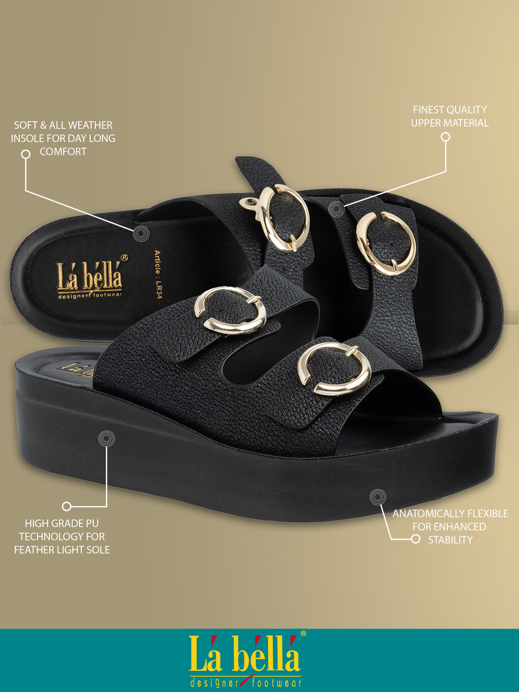 Ring Buckle Double Strap Wedge Platform Sandals | Women's Comfort Slides