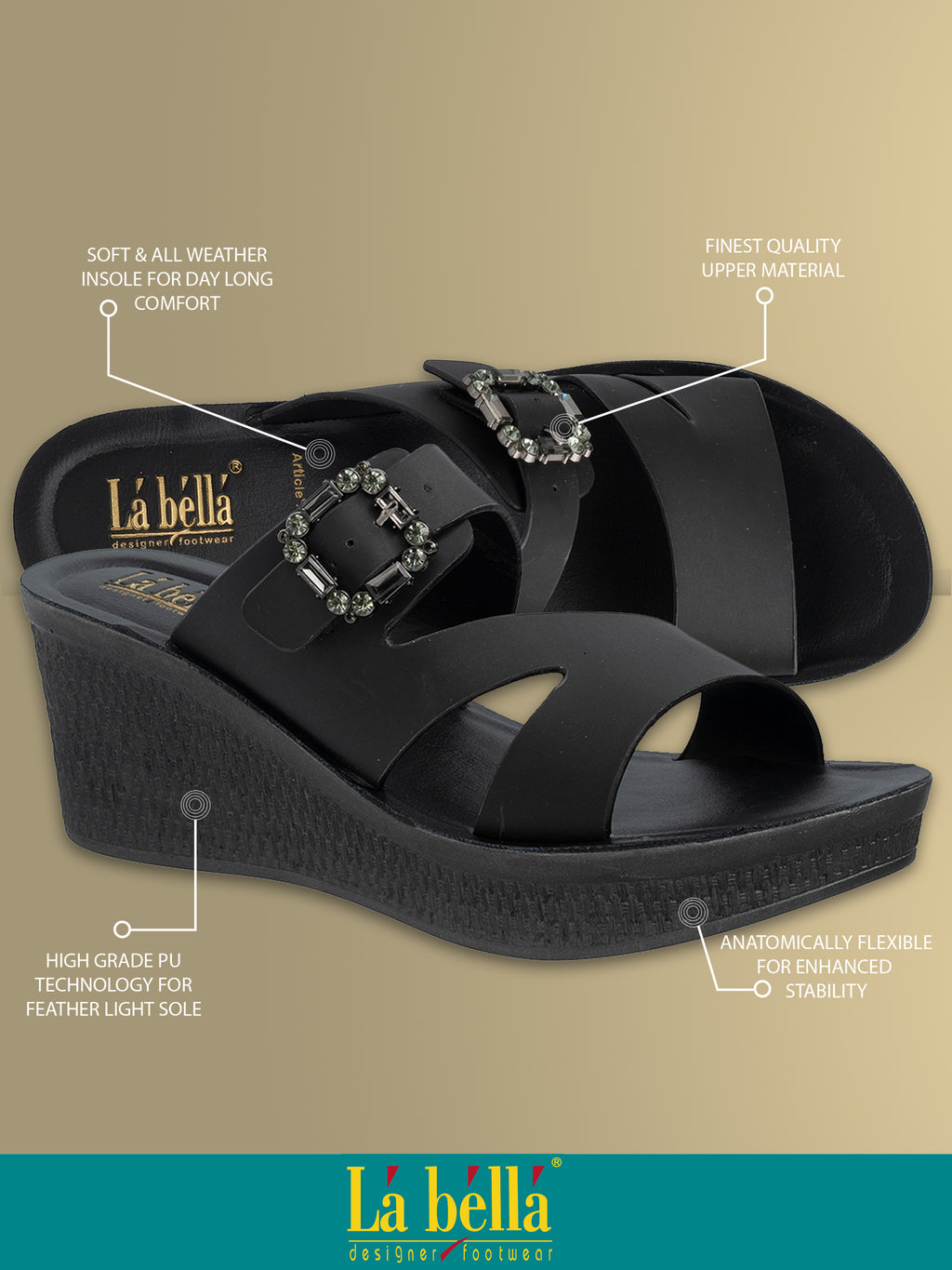 Gem-Buckle High Wedge Platform Sandals | Modern Women's Slip-On