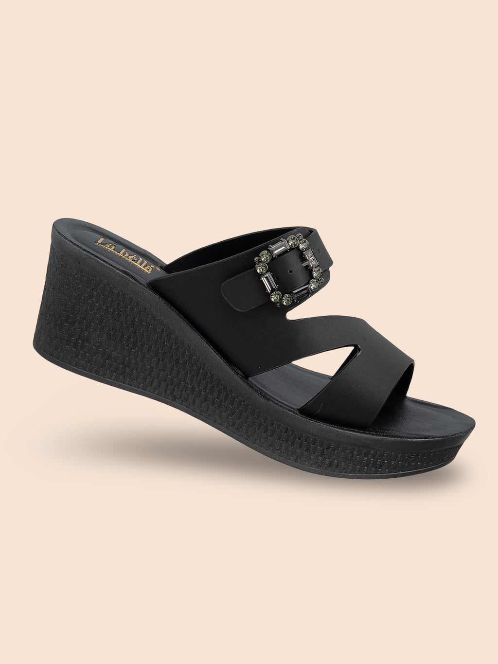 Gem-Buckle High Wedge Platform Sandals | Modern Women's Slip-On