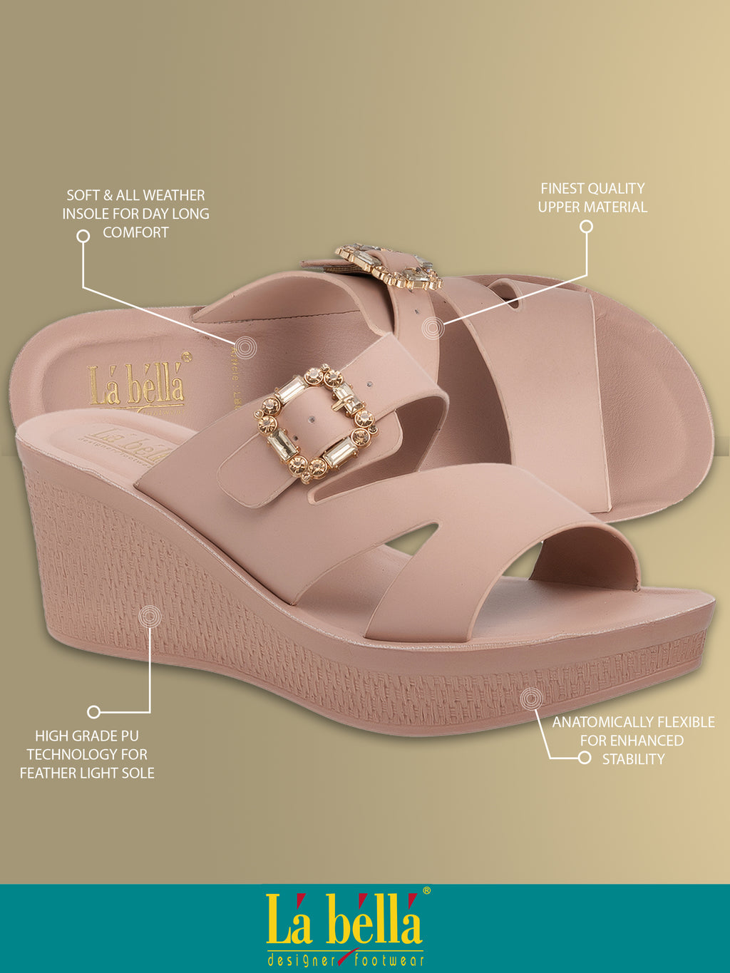 Gem-Buckle High Wedge Platform Sandals | Modern Women's Slip-On