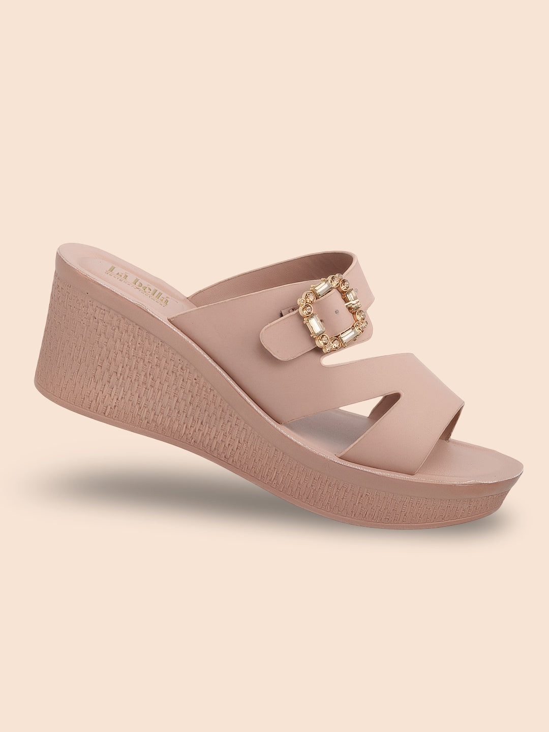 Gem-Buckle High Wedge Platform Sandals | Modern Women's Slip-On