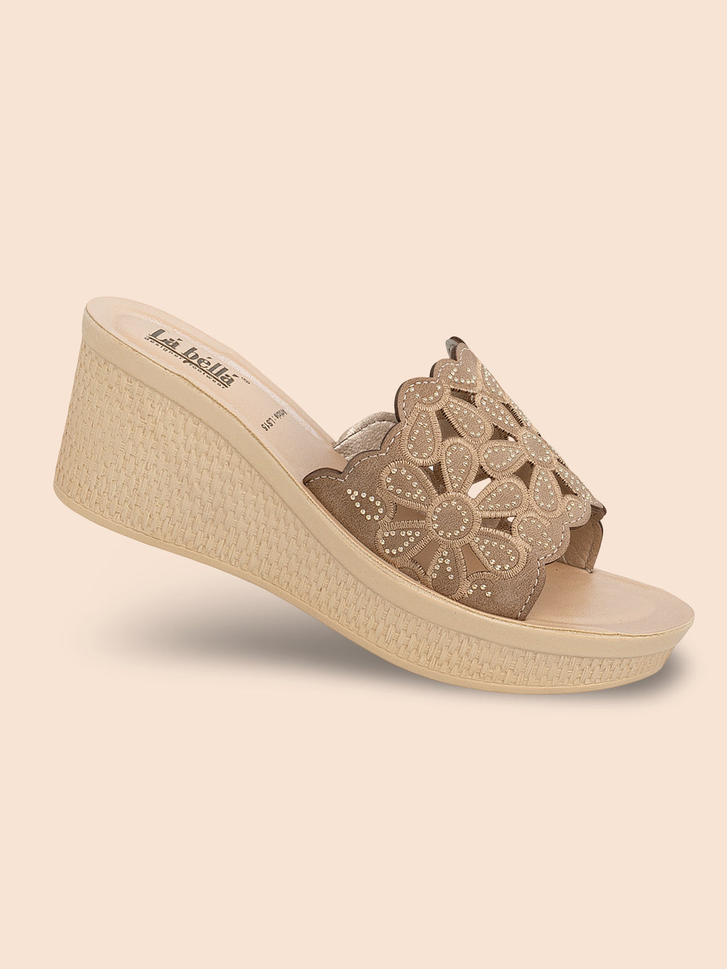 Floral Laser-Cut Wedge Sandals | Scalloped Edge Slip-On Mules