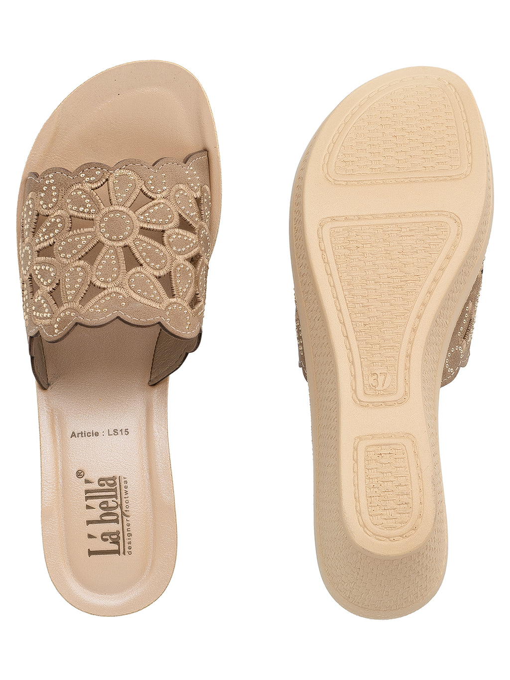 Floral Laser-Cut Wedge Sandals | Scalloped Edge Slip-On Mules