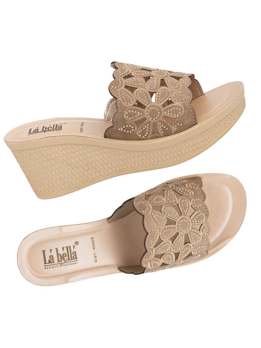 Floral Laser-Cut Wedge Sandals | Scalloped Edge Slip-On Mules