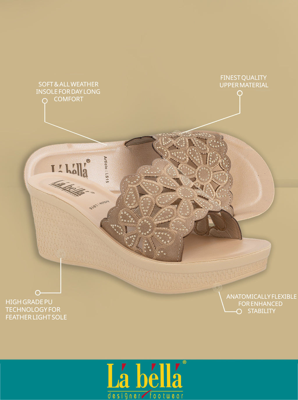 Floral Laser-Cut Wedge Sandals | Scalloped Edge Slip-On Mules