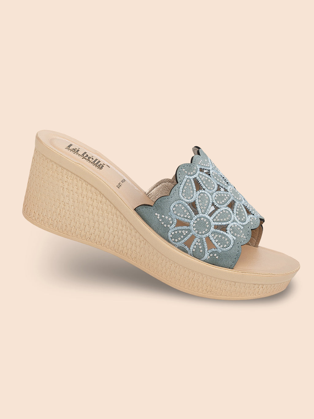 Floral Laser-Cut Wedge Sandals | Scalloped Edge Slip-On Mules