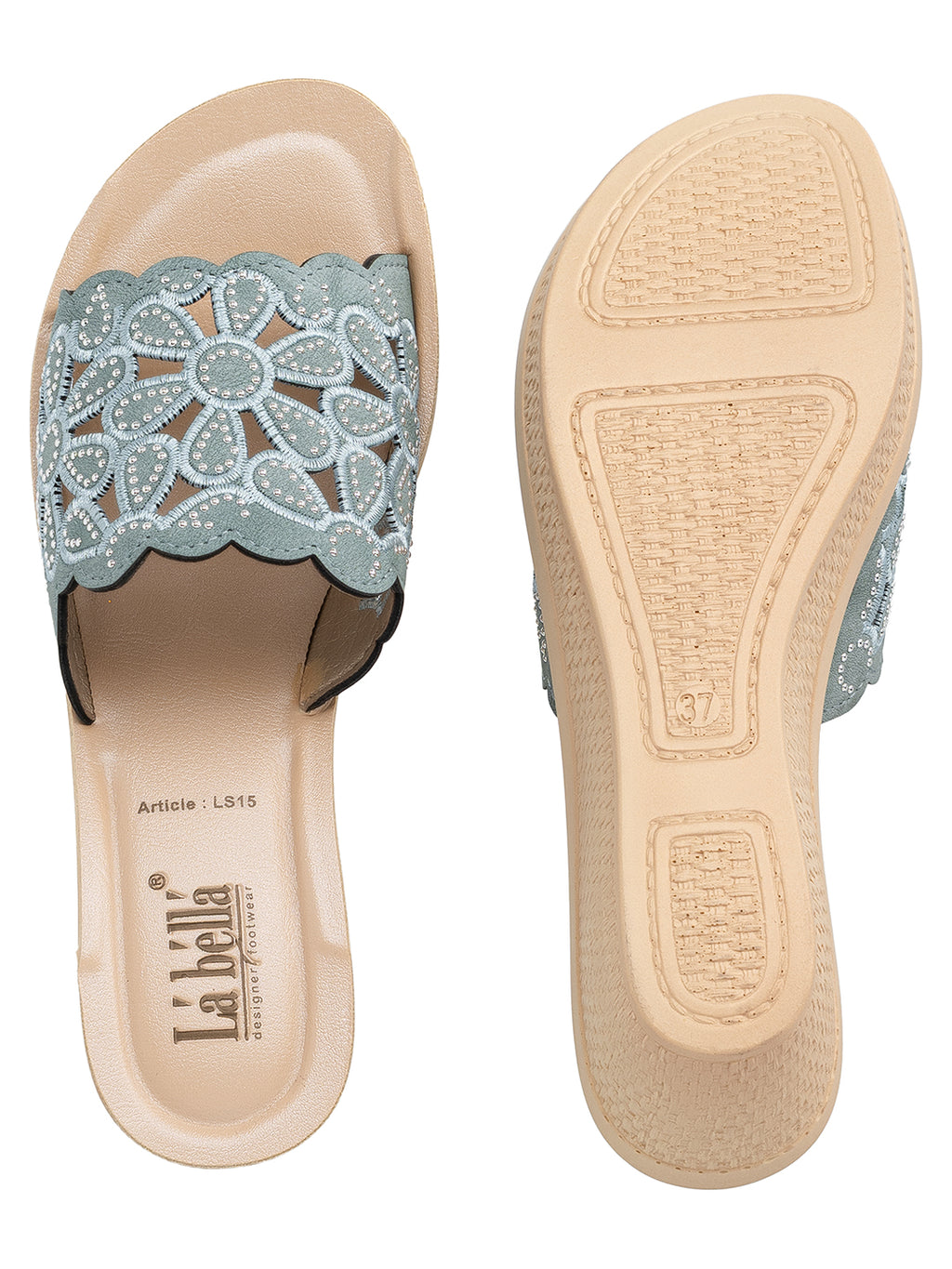 Floral Laser-Cut Wedge Sandals | Scalloped Edge Slip-On Mules