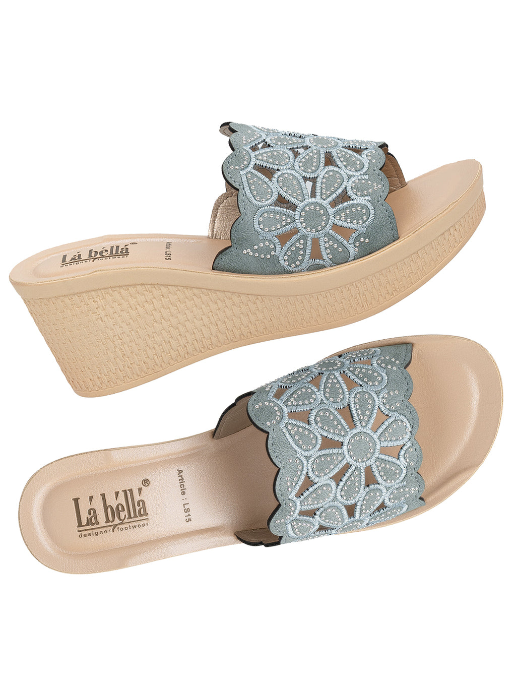 Floral Laser-Cut Wedge Sandals | Scalloped Edge Slip-On Mules