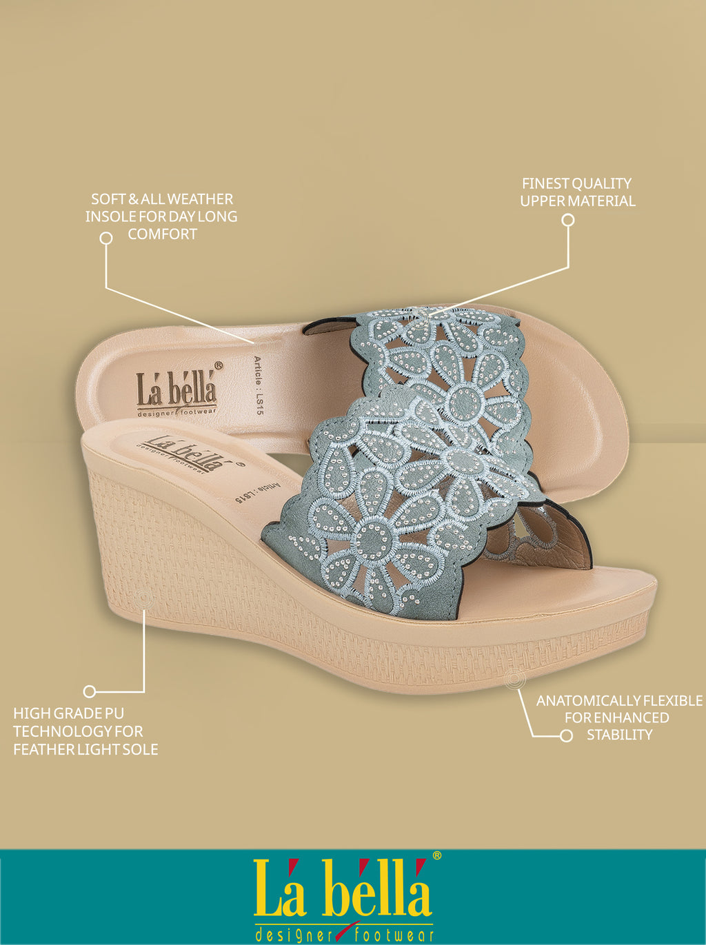 Floral Laser-Cut Wedge Sandals | Scalloped Edge Slip-On Mules
