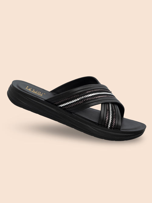 Braided Crossover Comfort Flat Platform Sandals | Women's Slides