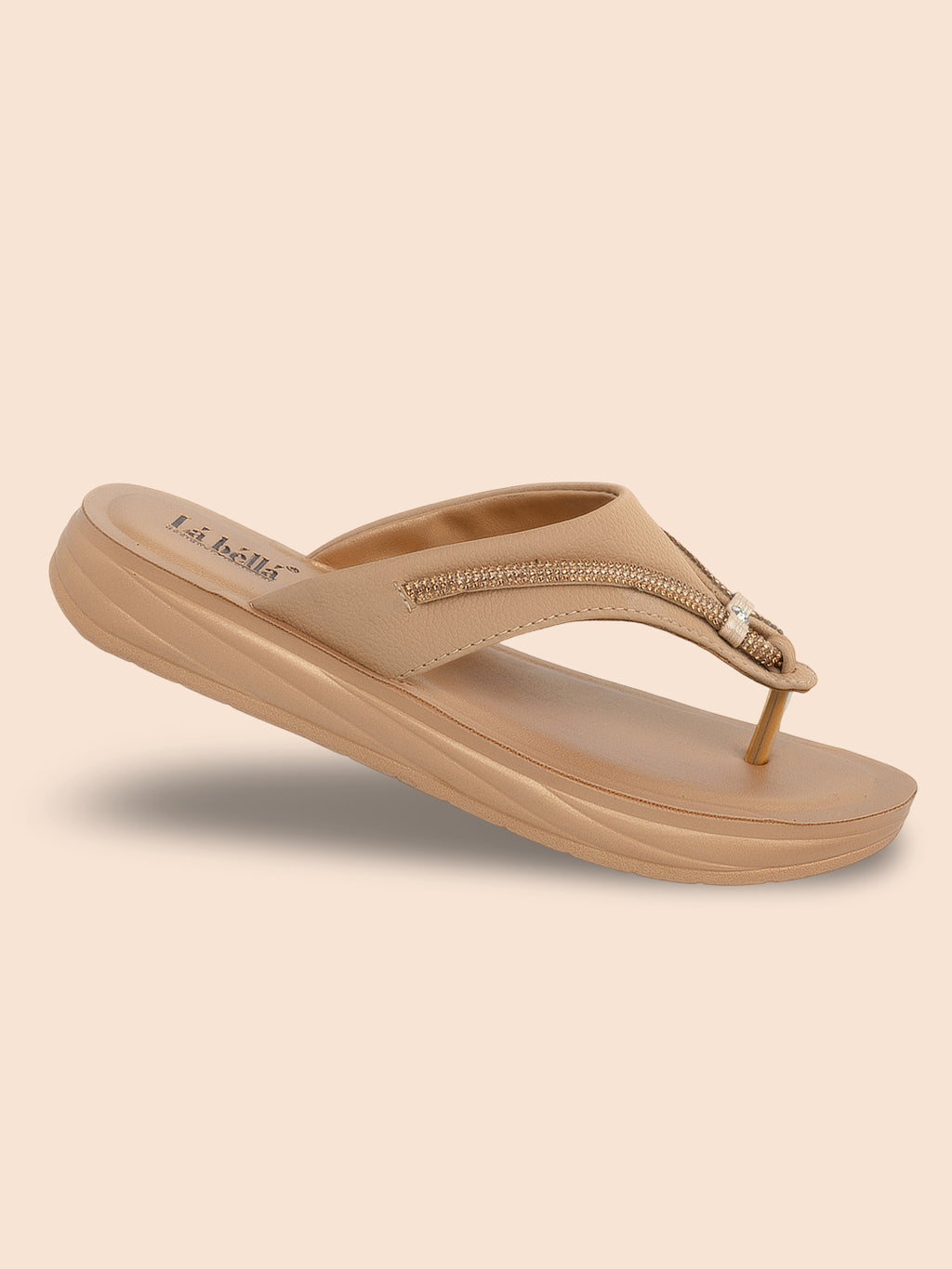 Metallic Accent Toe-Thong Comfort Sandals | Low-Platform Women's Slides