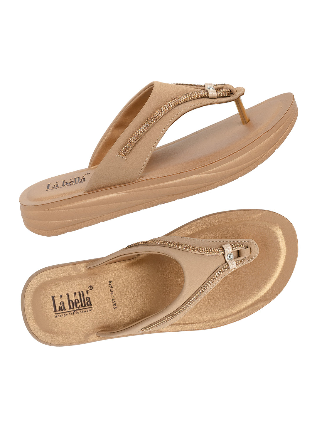 Metallic Accent Toe-Thong Comfort Sandals | Low-Platform Women's Slides