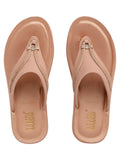 Metallic Accent Toe-Thong Comfort Sandals | Low-Platform Women's Slides