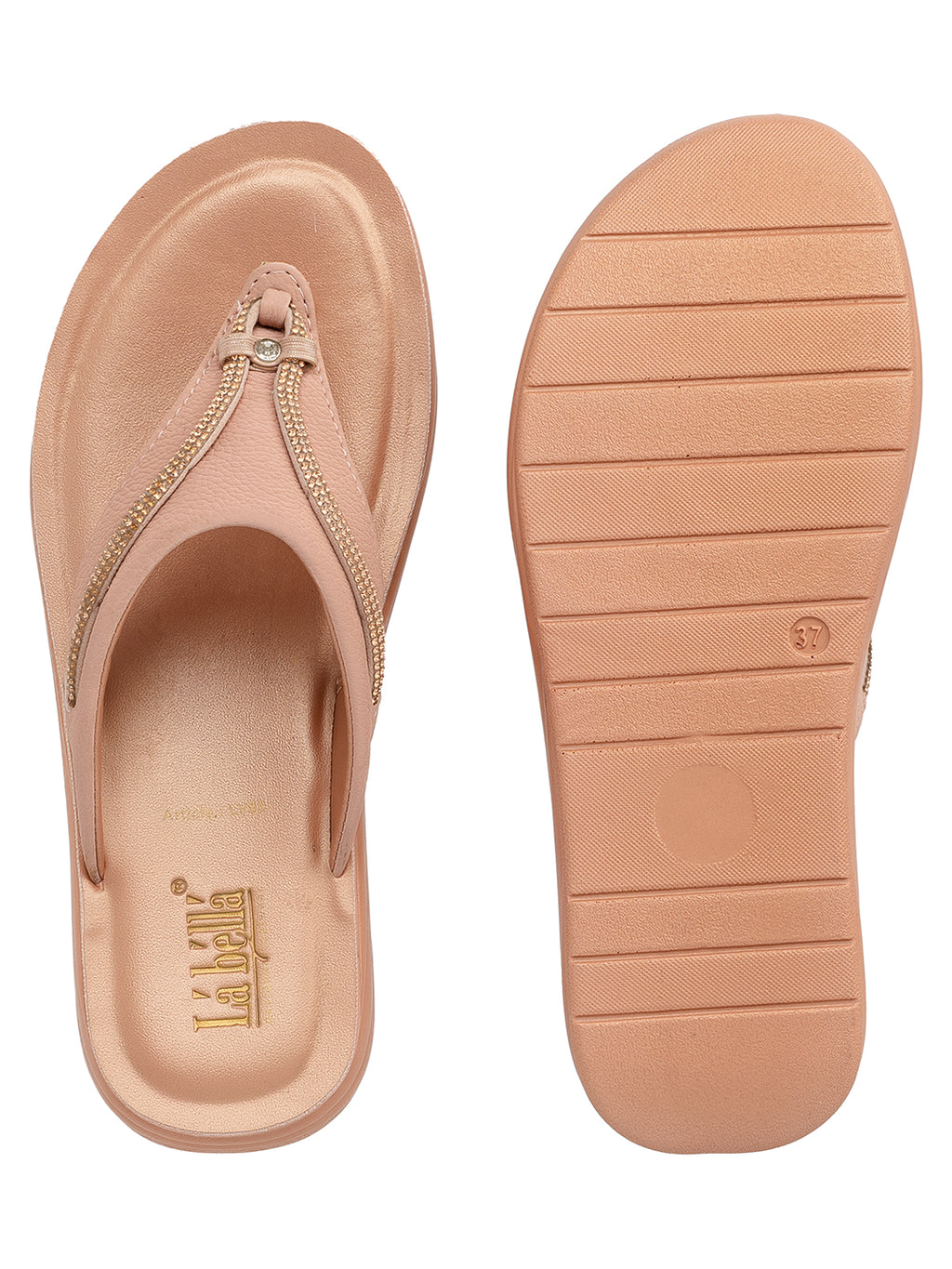 Metallic Accent Toe-Thong Comfort Sandals | Low-Platform Women's Slides