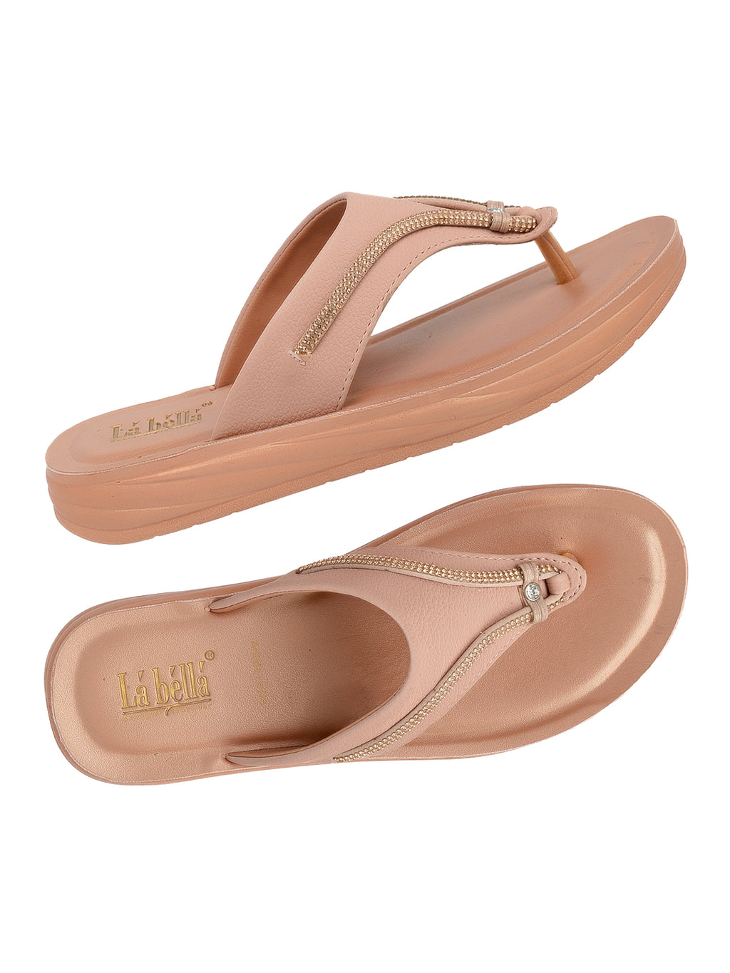 Metallic Accent Toe-Thong Comfort Sandals | Low-Platform Women's Slides