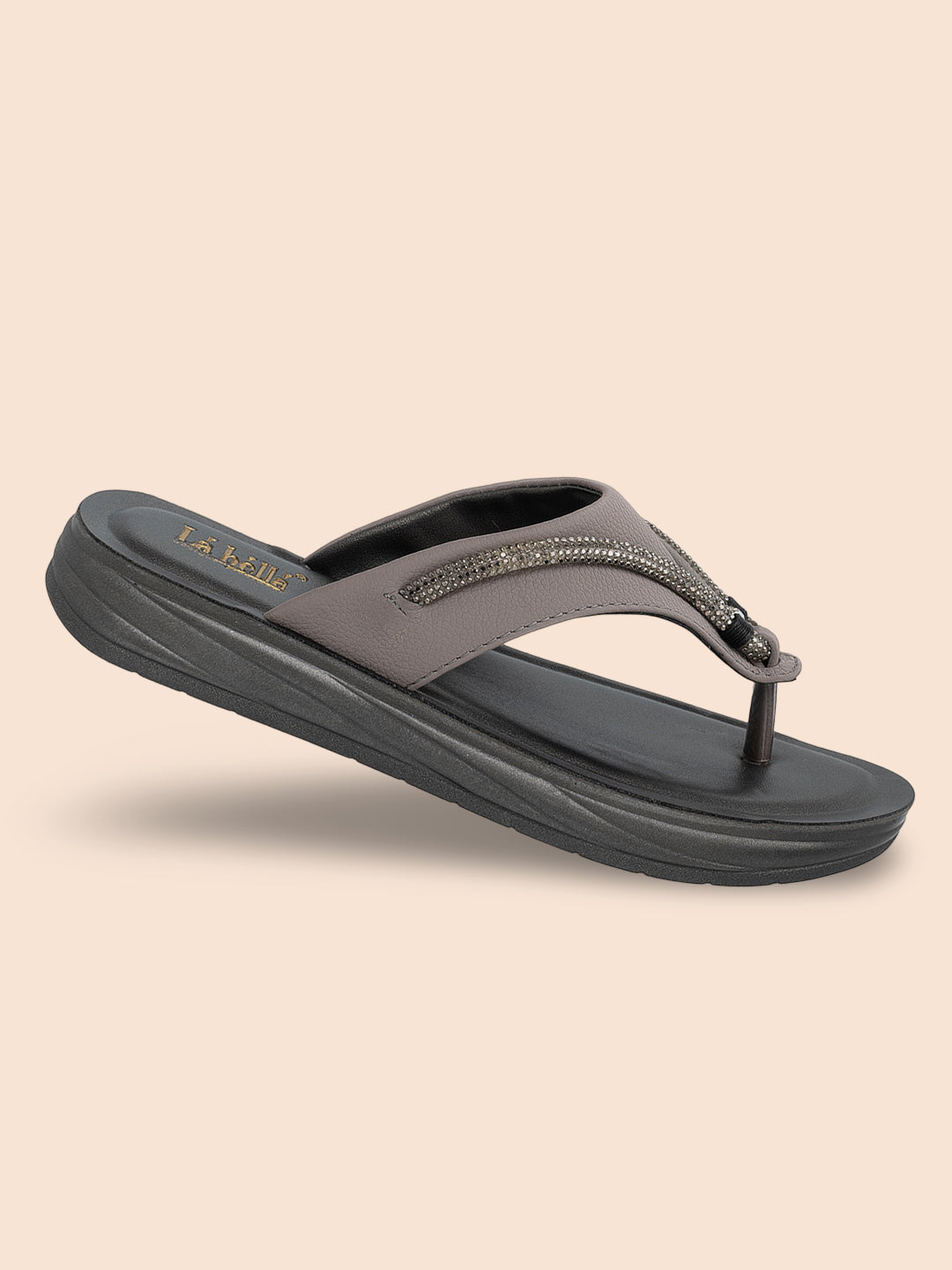 Metallic Accent Toe-Thong Comfort Sandals | Low-Platform Women's Slides