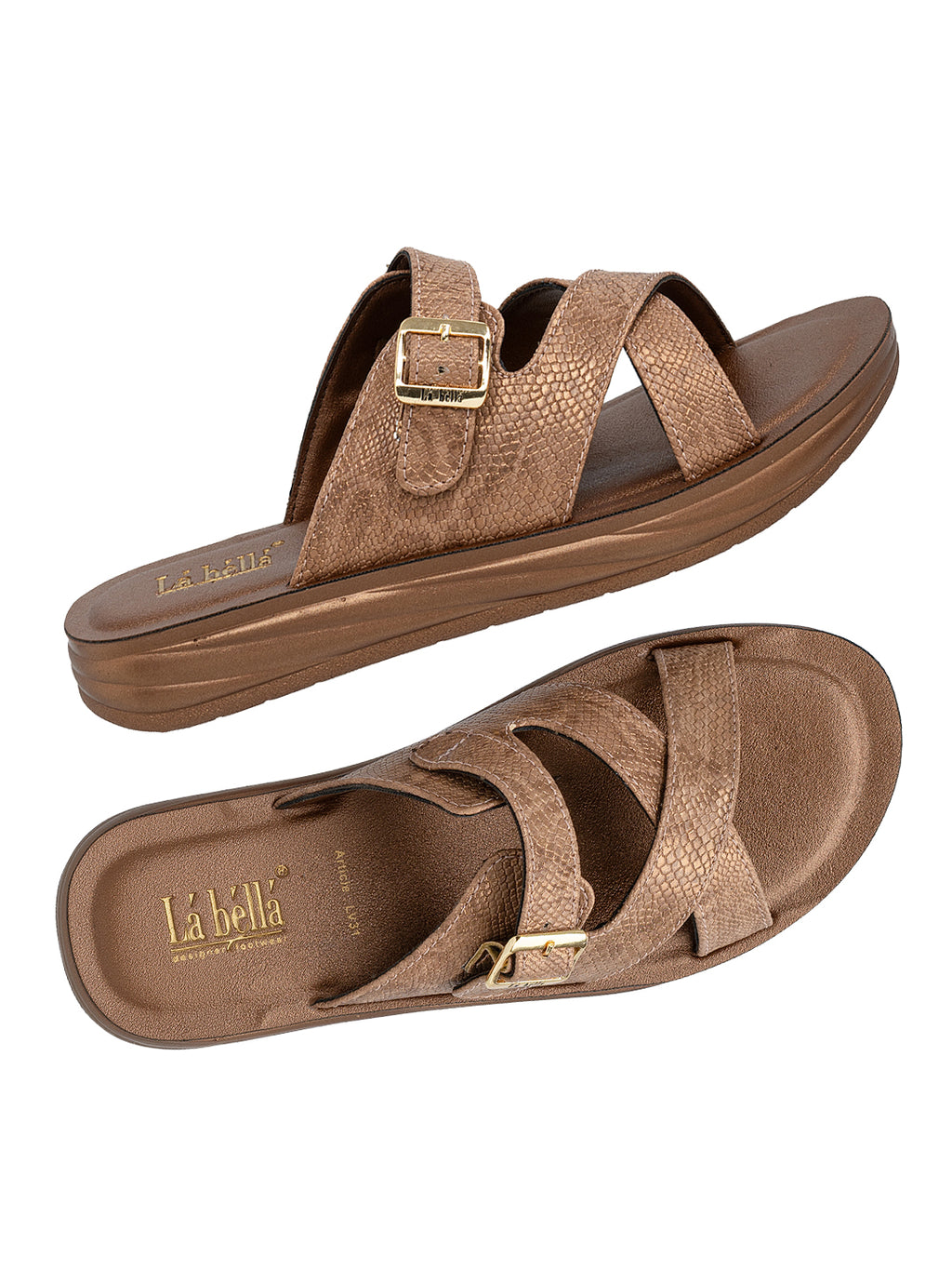Textured Snake-Print Buckle Slide Sandals | Women's Comfort Platform