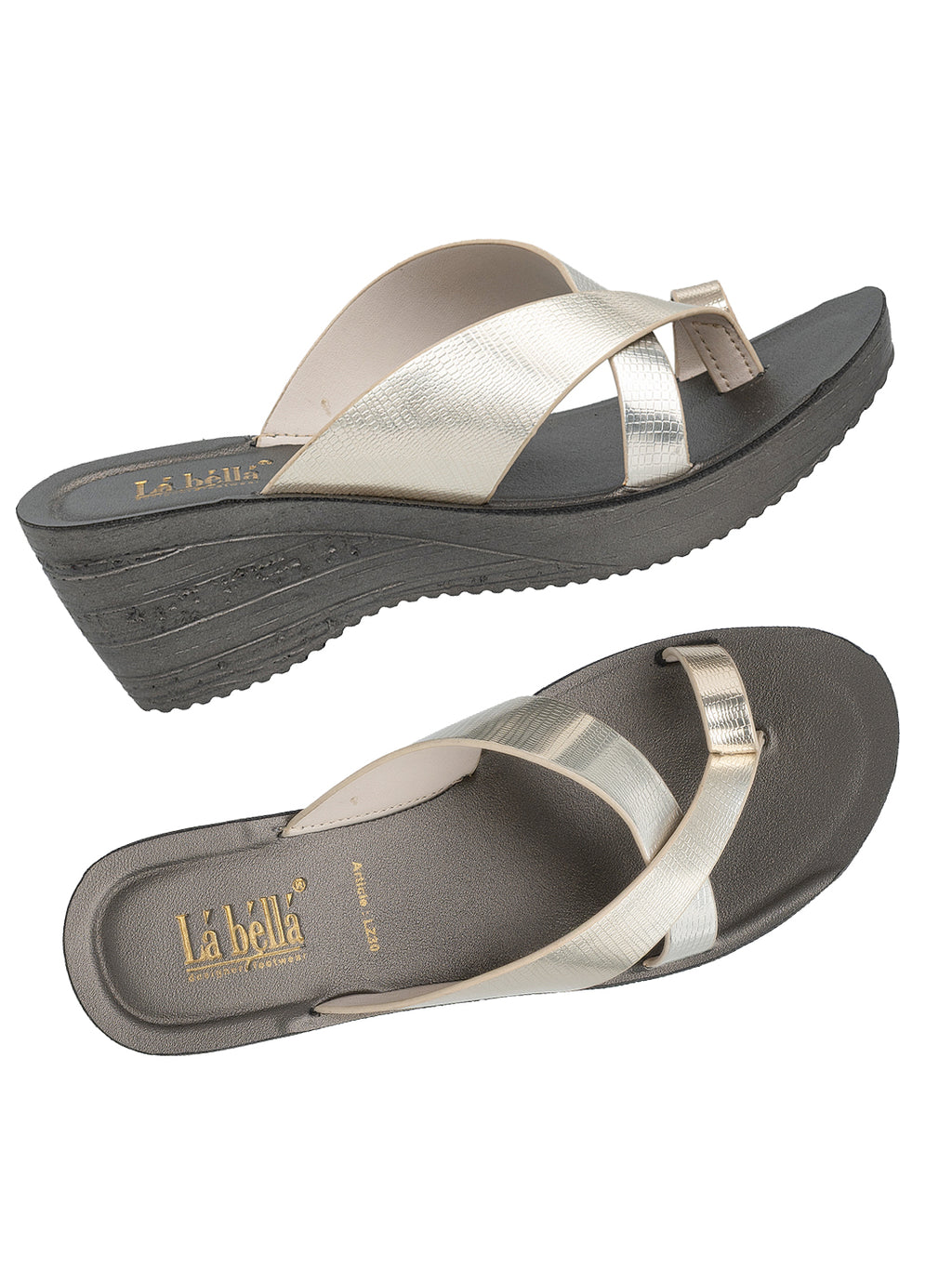 Metallic Crossover Toe-Loop Wedge Sandals | Women's Slip-On Mules