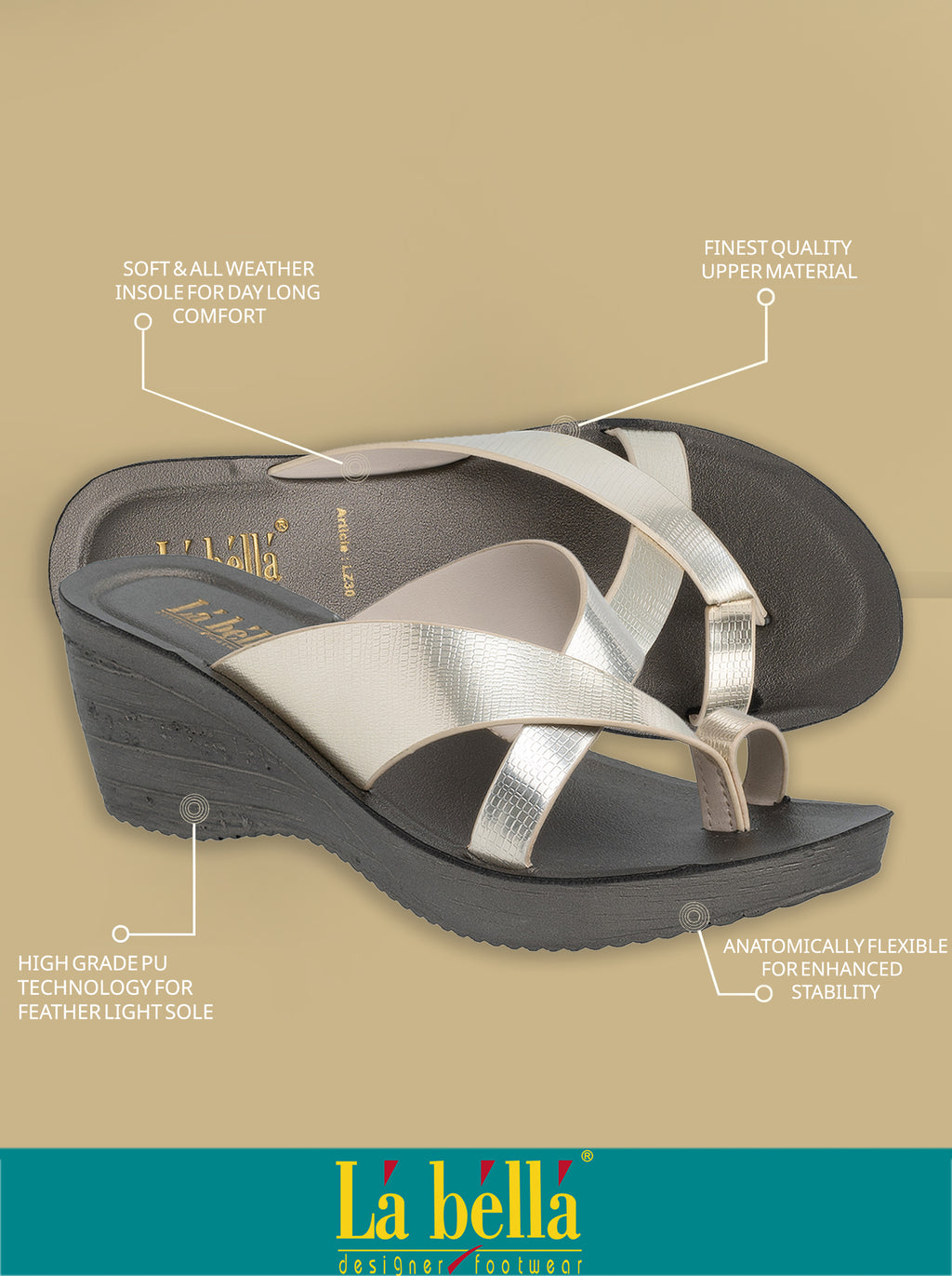 Metallic Crossover Toe-Loop Wedge Sandals | Women's Slip-On Mules