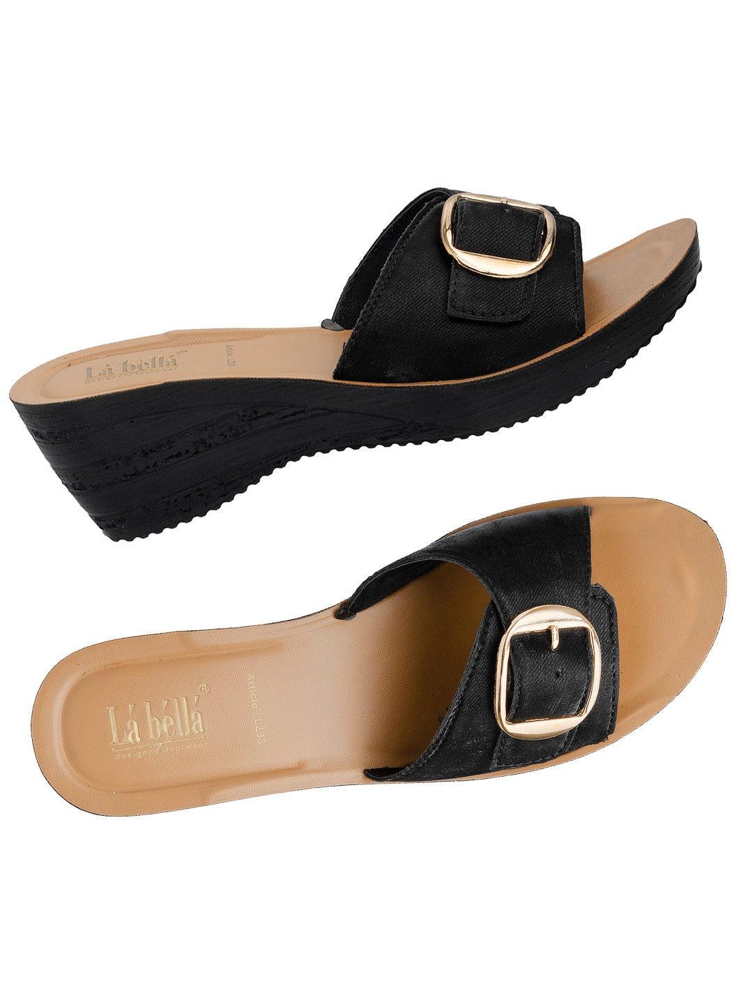 Textured Buckle Open-Toe Wedge Sandals | Women's Platform Slides