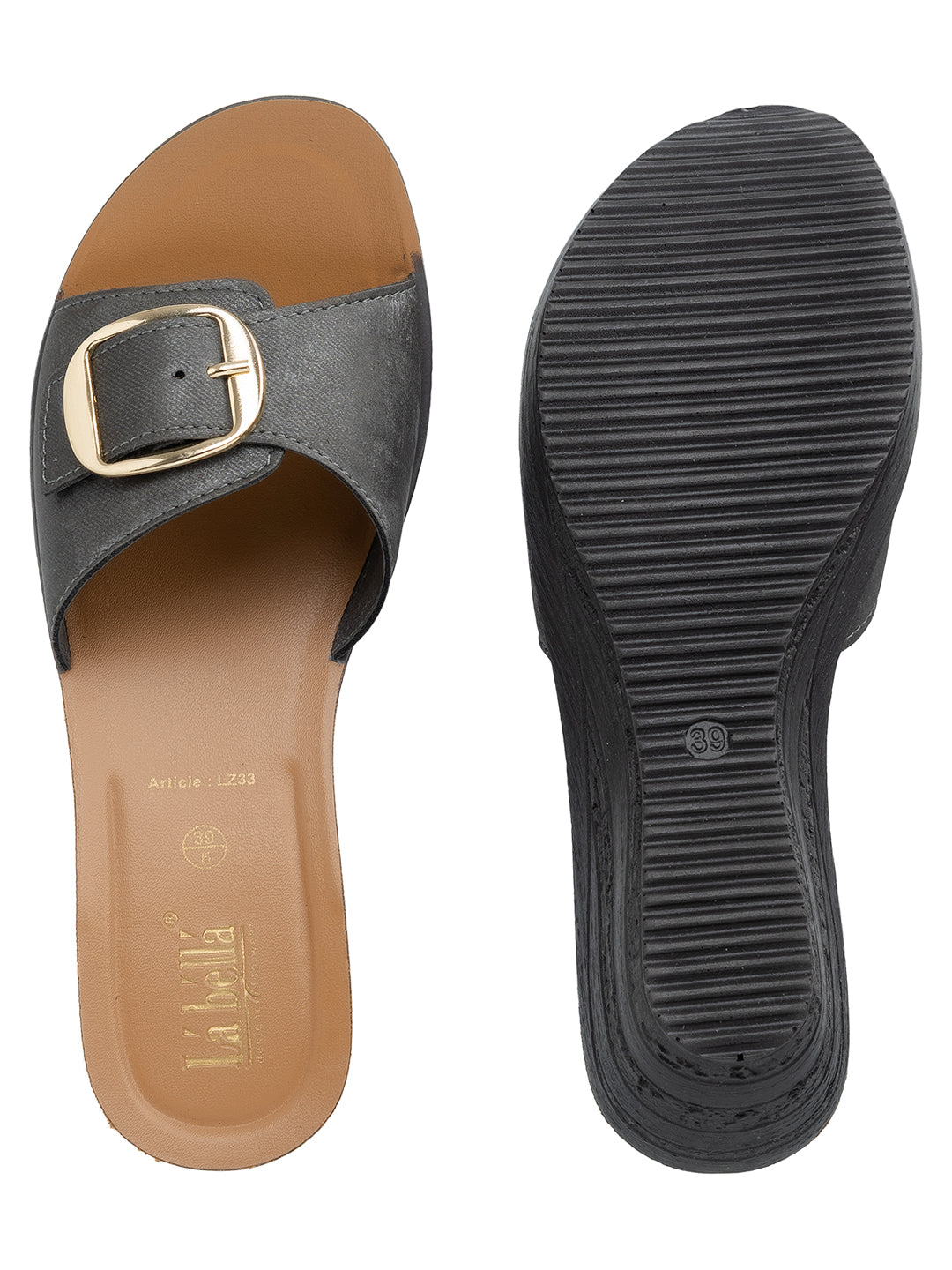 Textured Buckle Open-Toe Wedge Sandals | Women's Platform Slides