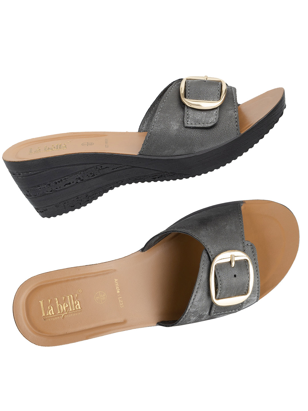 Textured Buckle Open-Toe Wedge Sandals | Women's Platform Slides