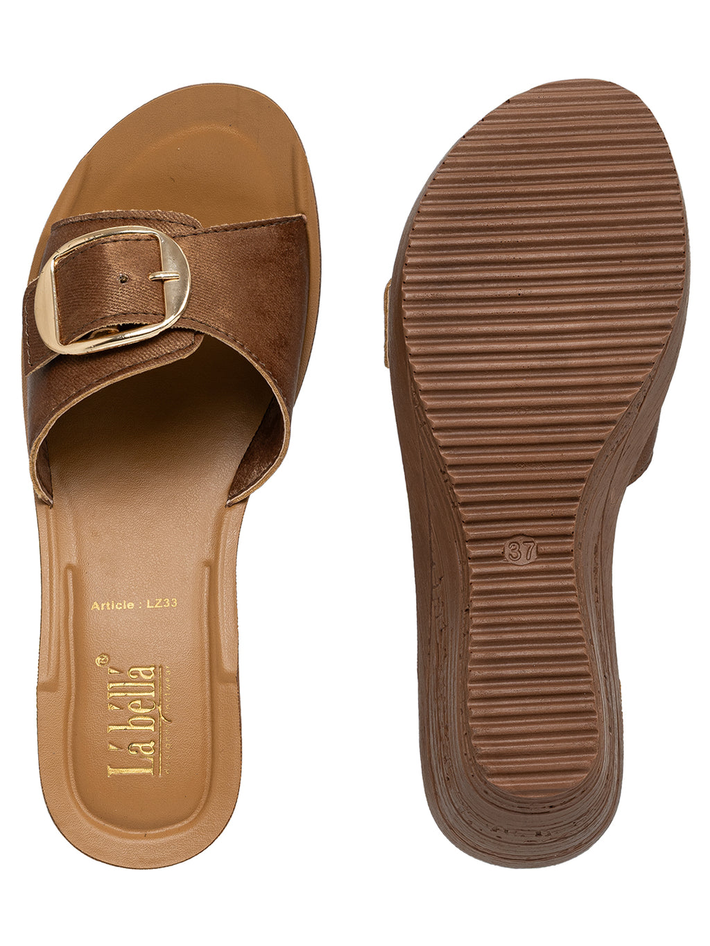 Textured Buckle Open-Toe Wedge Sandals | Women's Platform Slides
