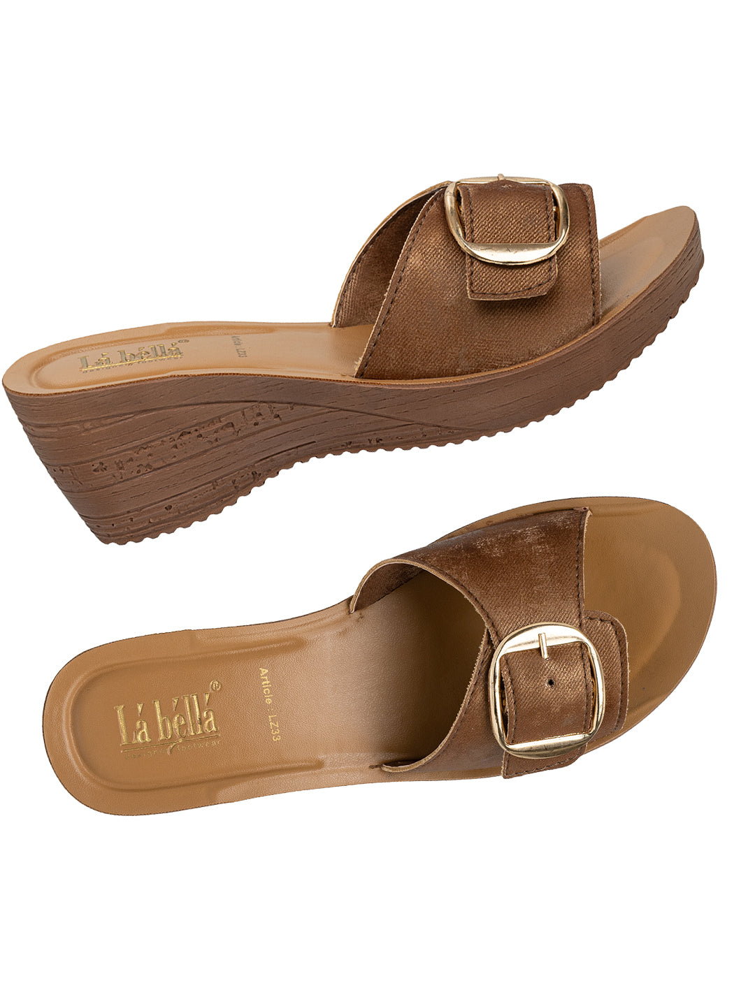 Textured Buckle Open-Toe Wedge Sandals | Women's Platform Slides