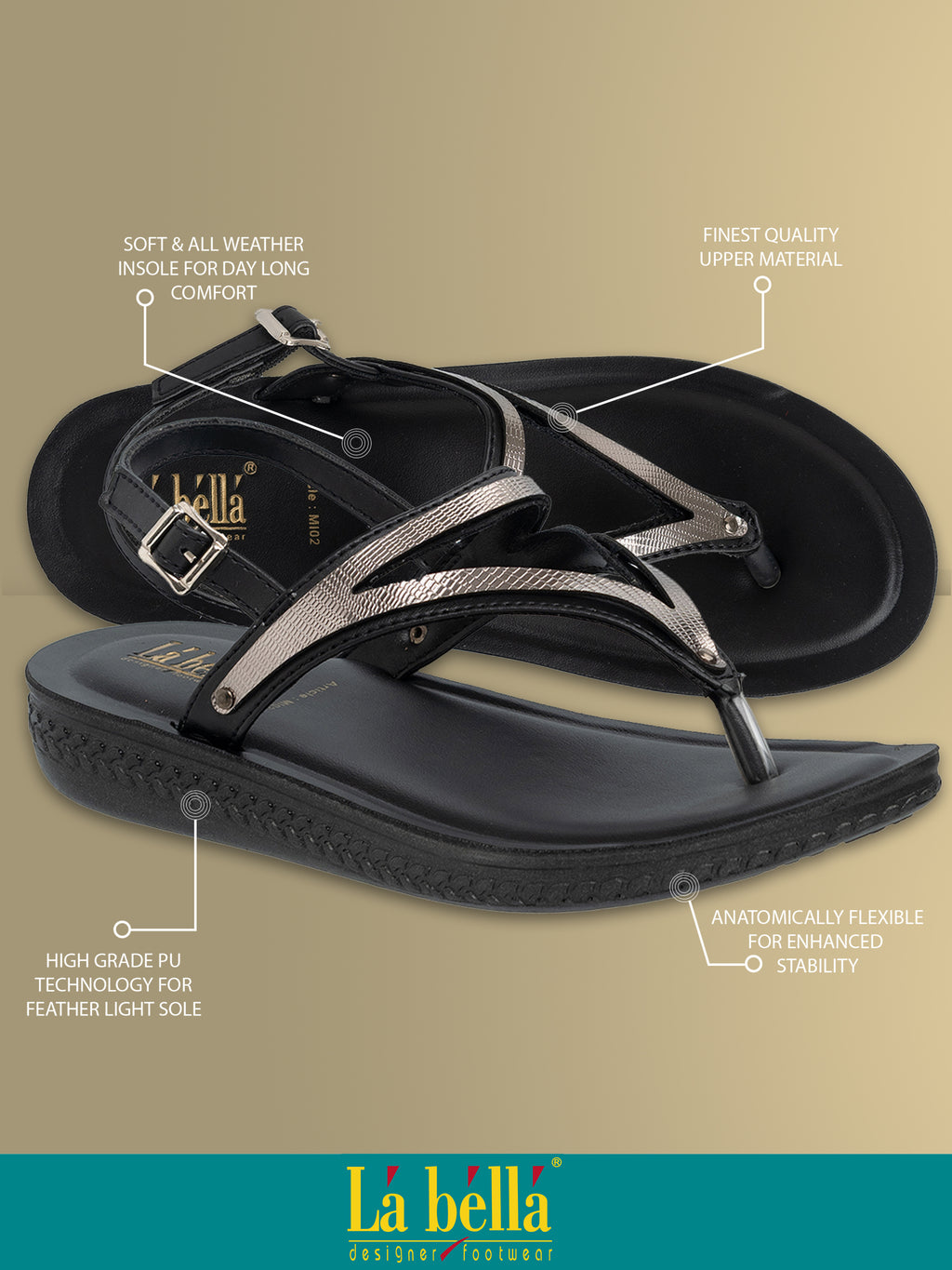 Metallic V-Strap Ankle-Buckle Sandals | Women's Toe-Thong Platform