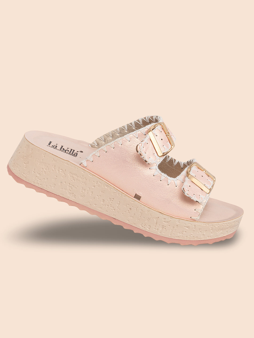 Metallic Finish Double-Strap Platform Sandals | Modern Women's Slides