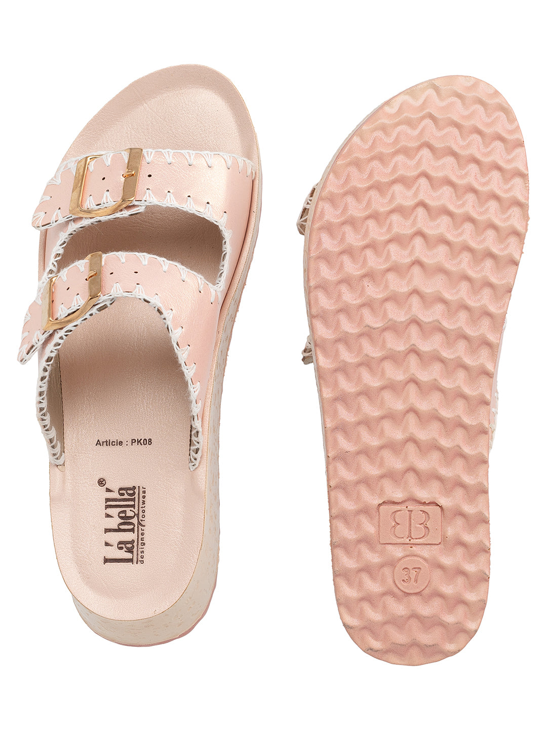 Metallic Finish Double-Strap Platform Sandals | Modern Women's Slides