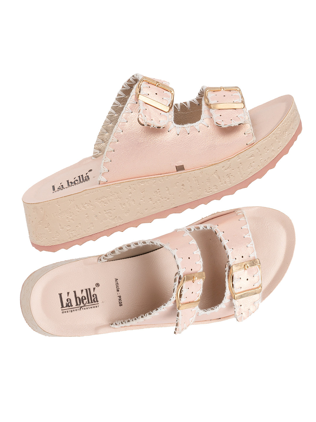 Metallic Finish Double-Strap Platform Sandals | Modern Women's Slides