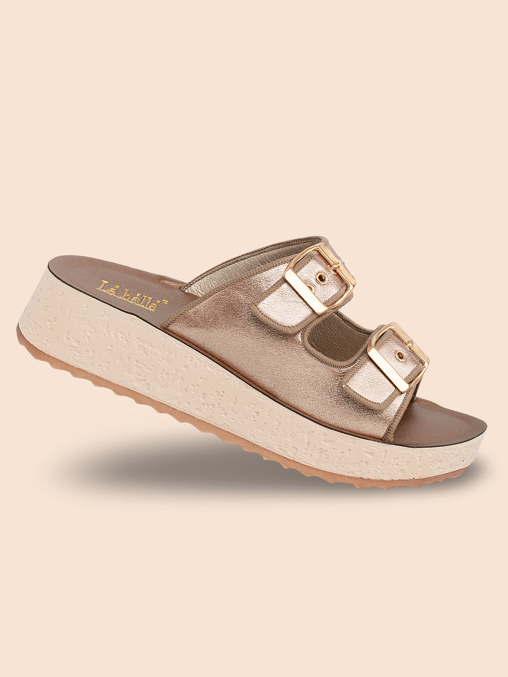 Metallic Finish Double-Strap Platform Sandals | Modern Women's Slides