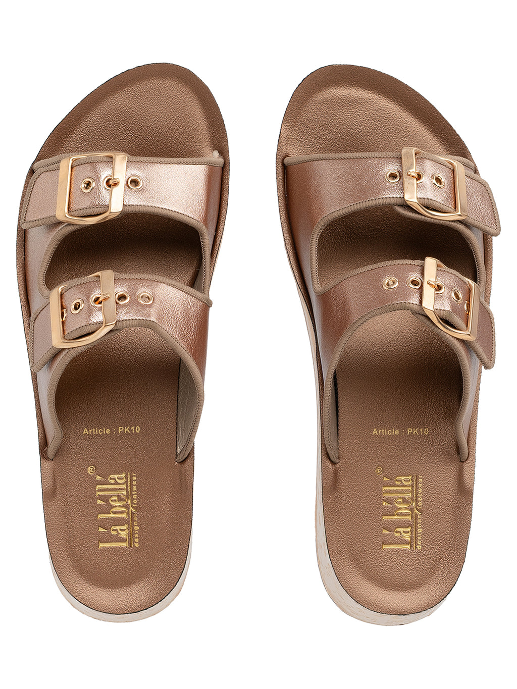 Metallic Finish Double-Strap Platform Sandals | Modern Women's Slides