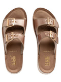 Metallic Finish Double-Strap Platform Sandals | Modern Women's Slides