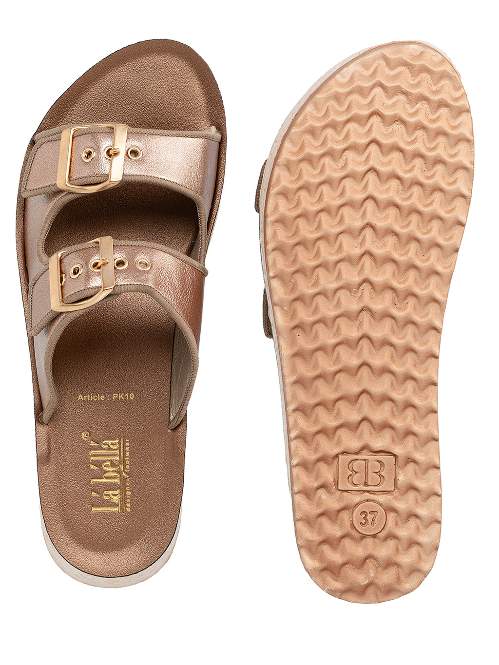 Metallic Finish Double-Strap Platform Sandals | Modern Women's Slides