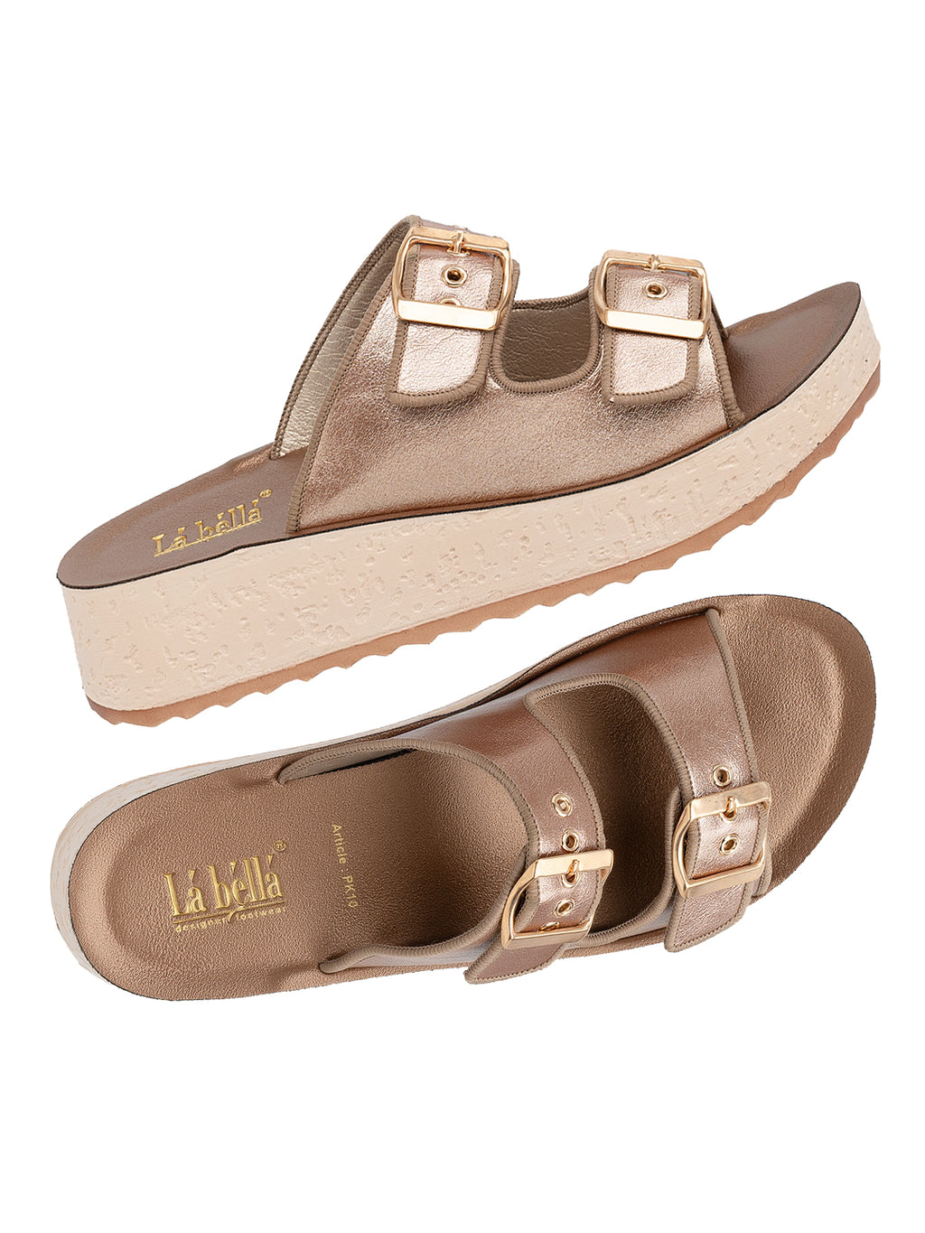 Metallic Finish Double-Strap Platform Sandals | Modern Women's Slides