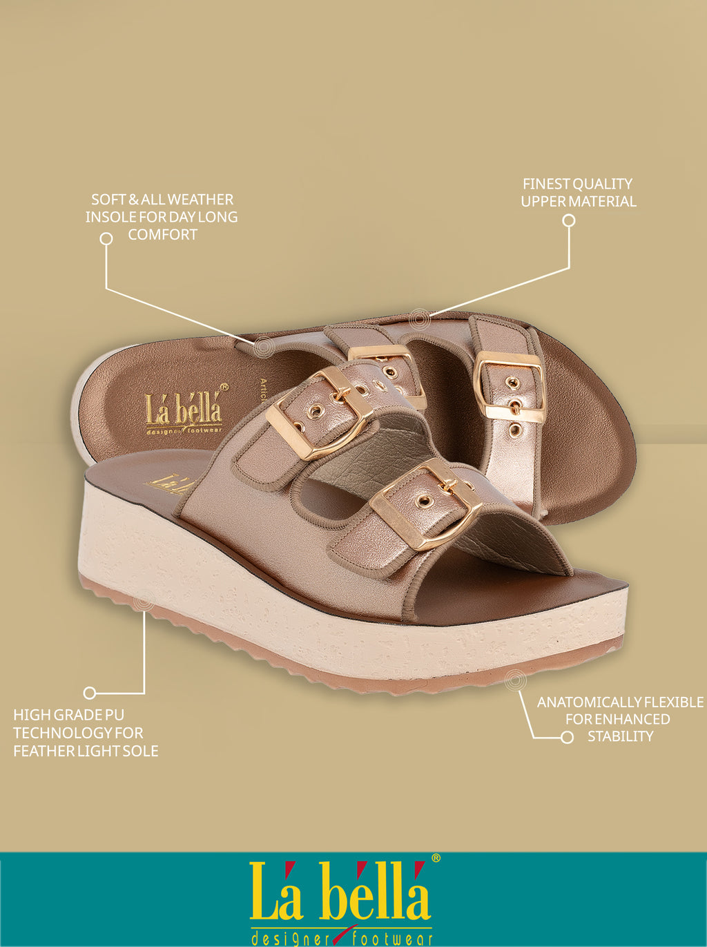 Metallic Finish Double-Strap Platform Sandals | Modern Women's Slides