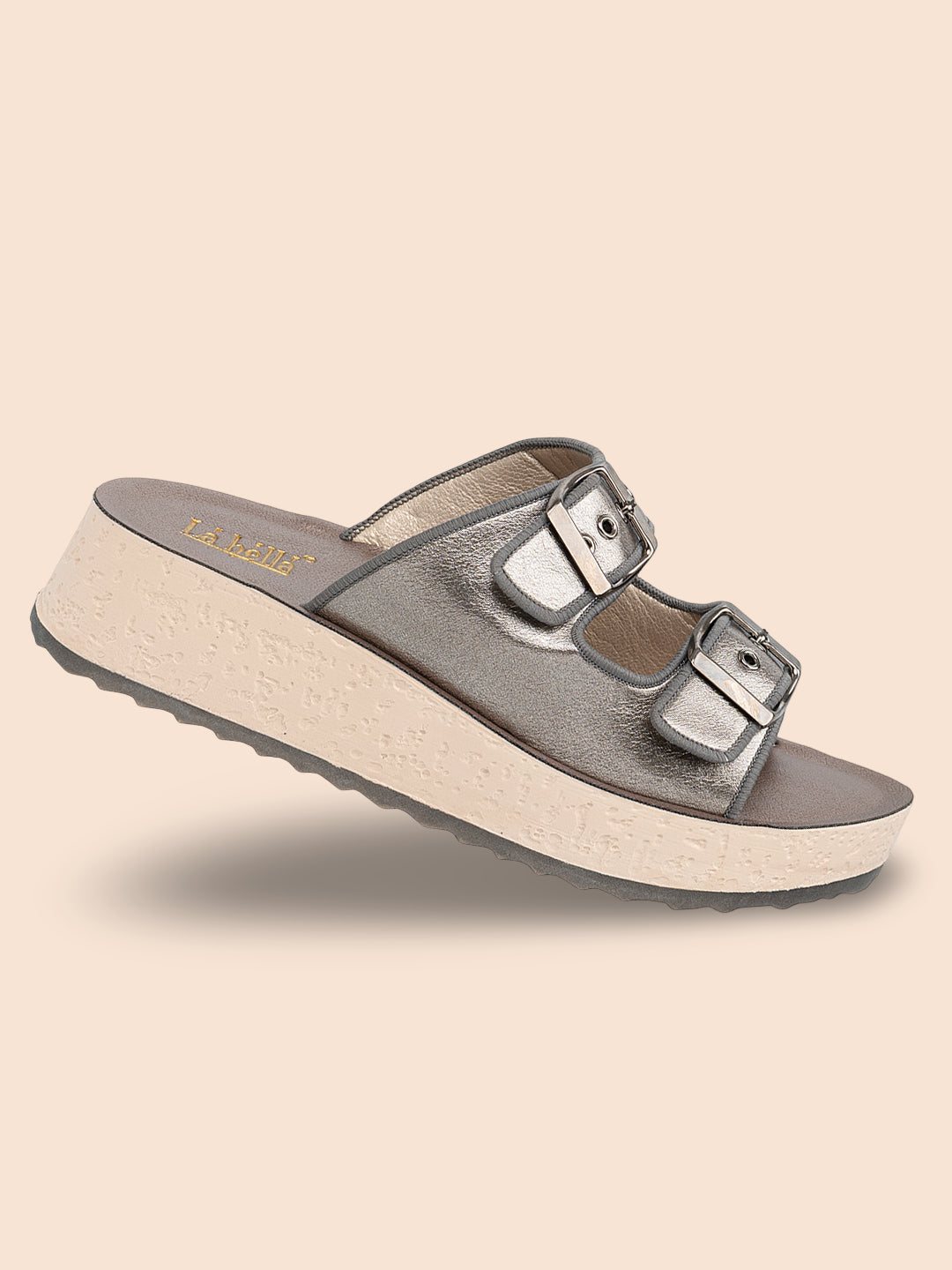 Metallic Finish Double-Strap Platform Sandals | Modern Women's Slides